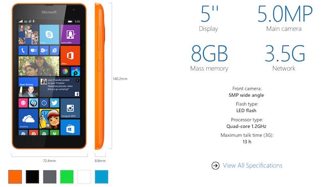 Lumia 535 özellikler