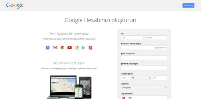 Gmail hesap oluşturma