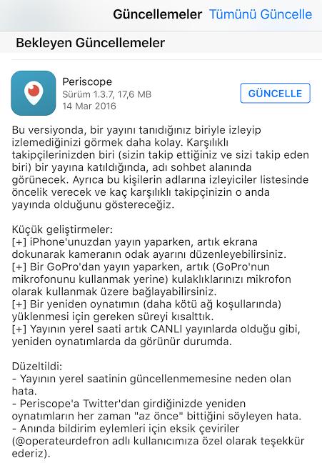 Periscope iOS Uygulaması Güncellendi! .