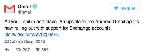 Gmail, Exchange Desteği Kazandı!