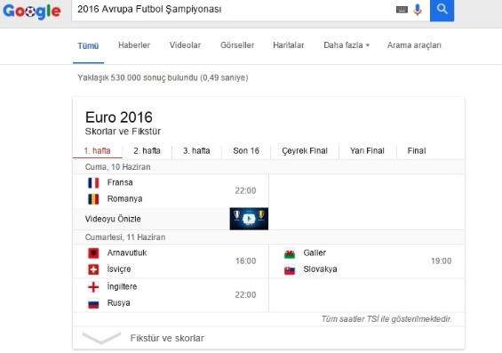 EURO 2016’yı Google’dan Takip Edebilirsiniz!