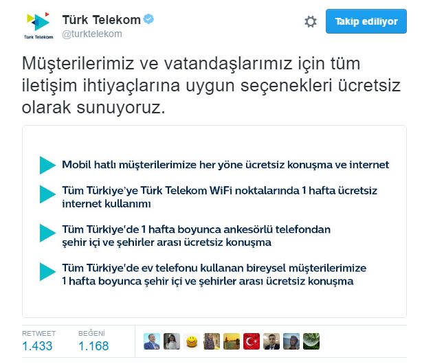 türk telekom ücretsiz konuşma ve internet