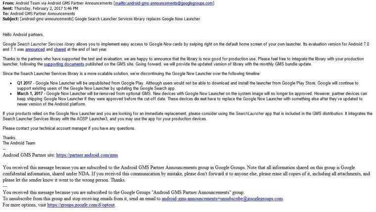 google now launcher sızıntı posta