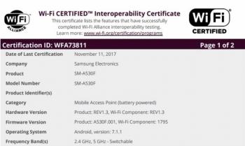Samsung Galaxy A5 (2018) Wi-Fi sertifikasi