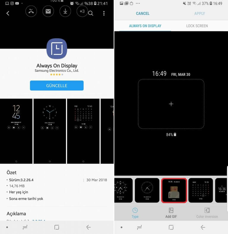 Samsung “Always on Display” GIF Desteği