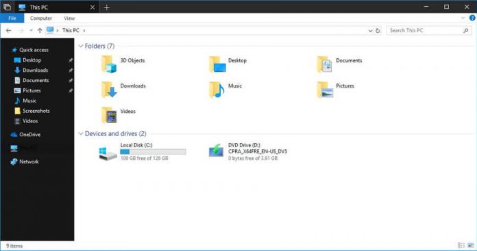 dark theme windows 10 file explorer