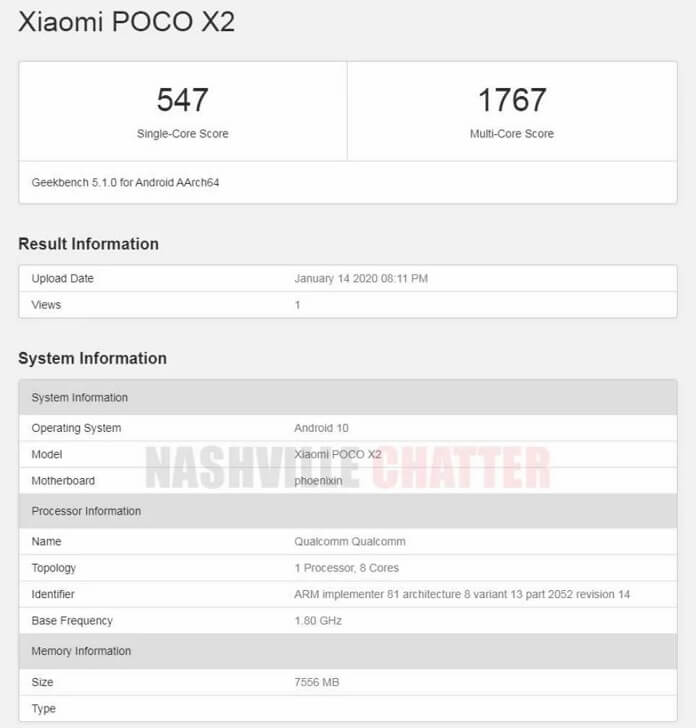 Poco X2 Geekbench