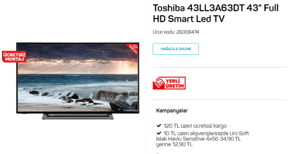 Toshiba 43LL3A63DT Smart Led TV