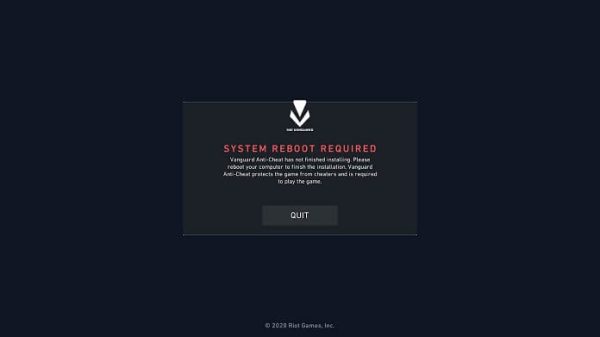 Valorant System Reboot Required hatasi