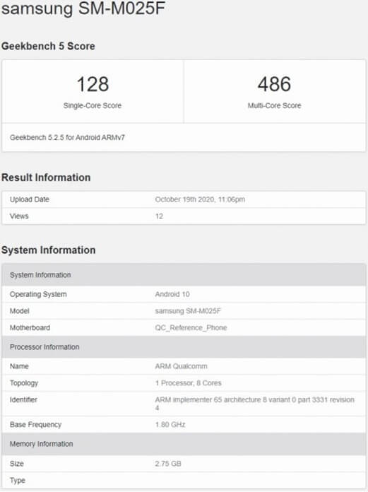 Samsung Galaxy M02 Geekbench Sonuçları Yayınlandı