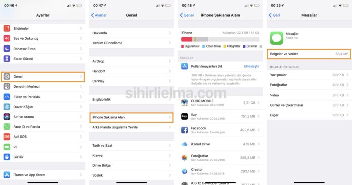 iPhone sms saklama alanı