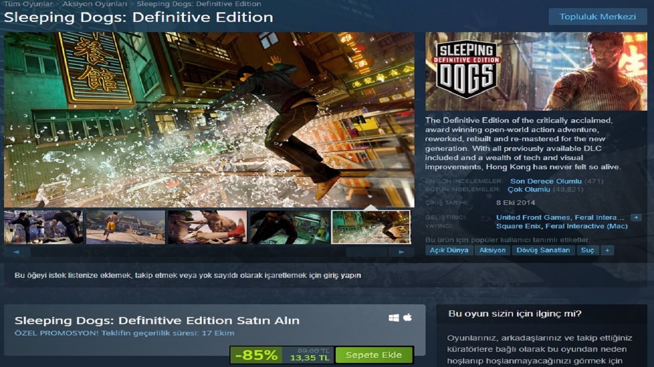 Sleeping Dogs Steam’de İndirimde